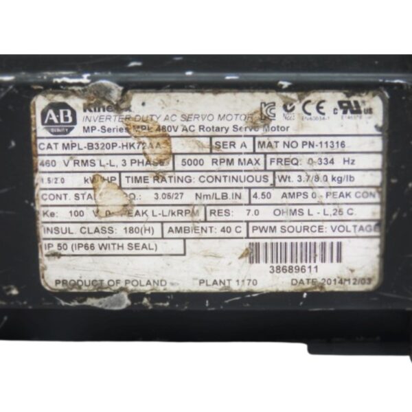 Allen Bradley | MPL-B320P-HK72AA | Servo Motor - Image 3