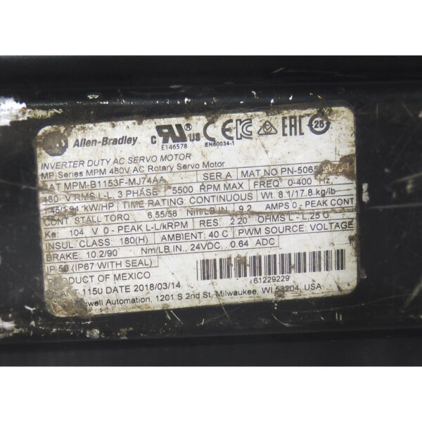 Allen Bradley | MPM-B1153F-MJ74AA | Servo Motor - Image 3