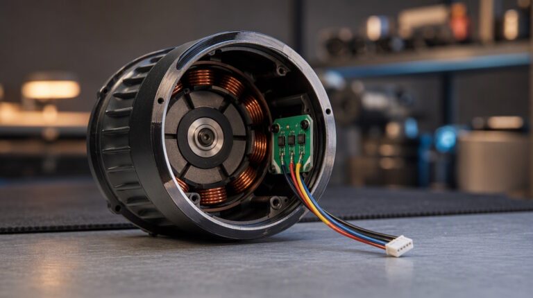 BLDC motor Hall-sensor leads on the bench.