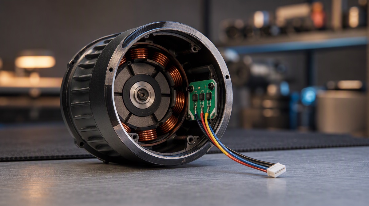 BLDC motor Hall-sensor leads on the bench.