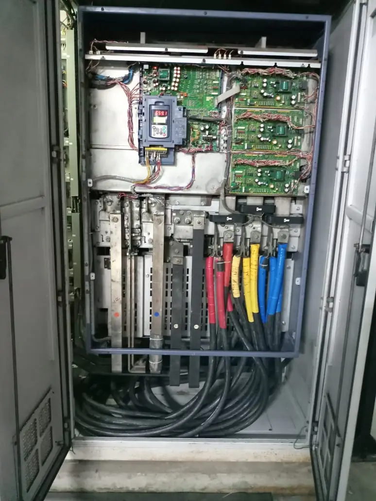 Drive panel opened for service