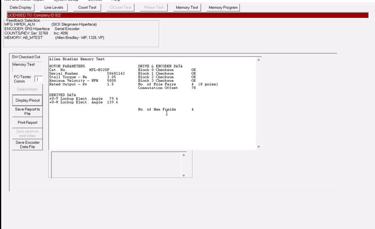 Encoder memory test report on the universal servo test system