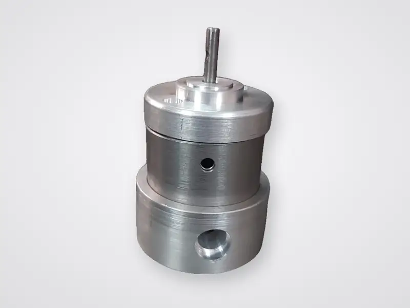 Machined aluminium housing, end cap and shaft of a DC motor